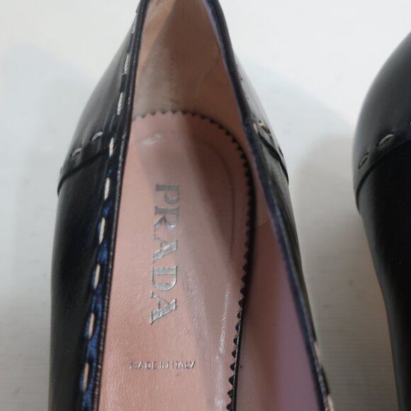 Authentic Womens Prada Black Pink Leather Buffalo City Loafer Pumps 37 US/7 - Picture 10 of 16